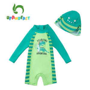 Kids Long Sleeve One Piece Swimsuit UPF 50+Sun Protection Rash Guard with Sun Hat