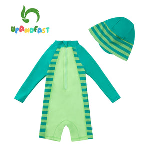 Kids Long Sleeve One Piece Swimsuit UPF 50+Sun Protection Rash Guard with Sun Hat