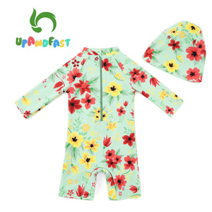 Swimsuit Half Zipper Long Sleeve Rash Guard Sunsuits with UPF50+ Sun Protection