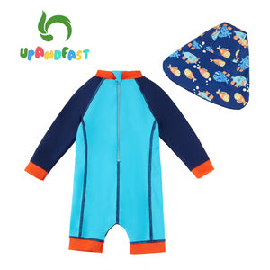 UPANDFAST Kids UPF 50+ Sun Protection S/S One Piece Zip Sun Suit With Sun Hat