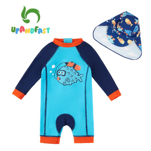 UPANDFAST Kids UPF 50+ Sun Protection S/S One Piece Zip Sun Suit With Sun Hat